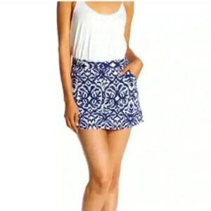 Tori Richard Ikat Navy and White Print Mini Skirt, Preppy Tennis Prep, Size 6